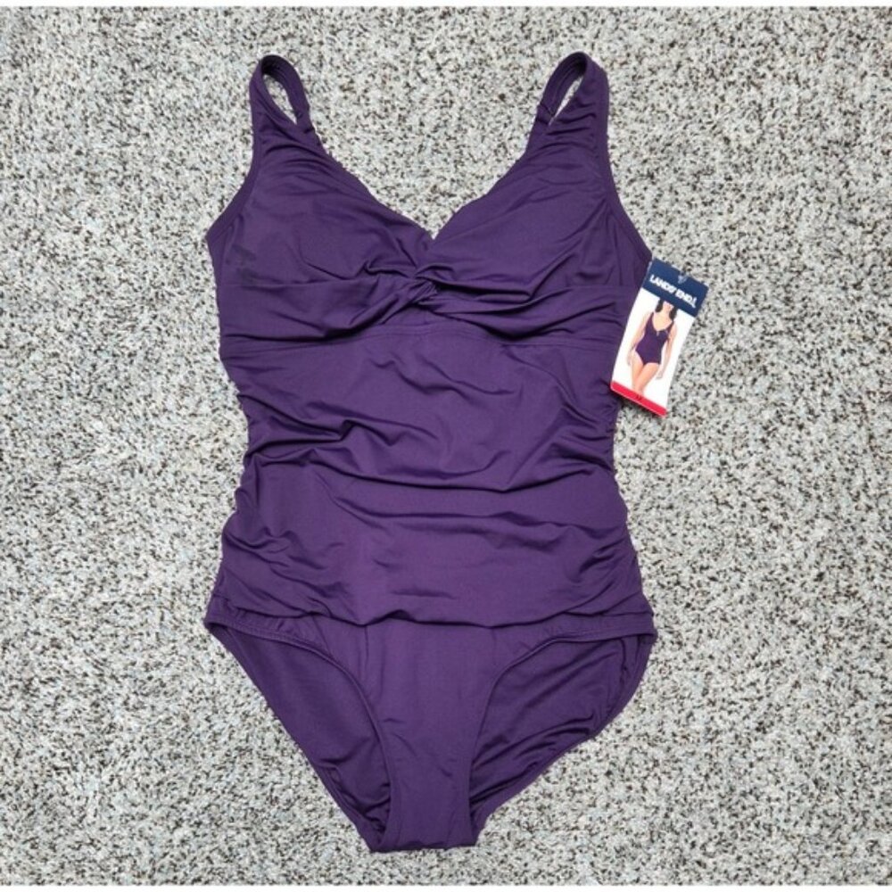 Lands' End Twist‎ front One Piece Swimsuit Purple Size M
